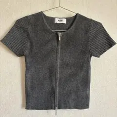 AZUL BY MOUSSY グレー 半袖 ジップアップ リブニットのサムネイル