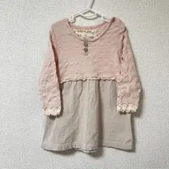 綿　麻　biquette ワッフル切り替えワンピース　90cm 長袖　女の子