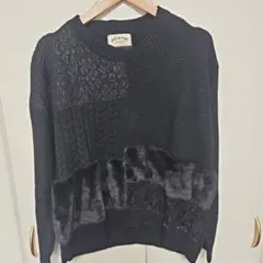 doll up oops 黒 長袖ニットセーター ファードッキング