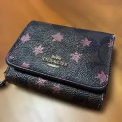 COACH 三つ折り財布 ブラック/ピンク