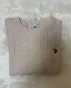 【U.S. POLO ASSN.】オフベージュワンポイントケーブルニットMサイズ