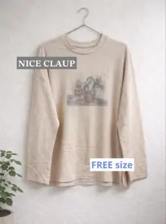 NICE CLAUP ベージュ Tシャツ ロングTシャツ カットソー