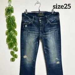 ロデオクラウンズ・size25 ダークブルーフレアデニム 綿100%