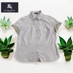 【美品】バーバリー　大きいサイズ　半袖 シャツ　ノバチェック　パープル　46