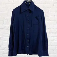 長袖 シャツ 毛100% ワンポイント 刺繍 ブラウス 羽織 ユニセックス 古着