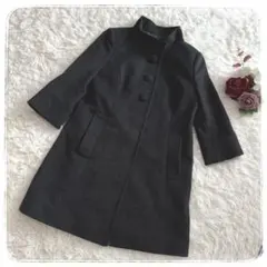 【ジャスグリッティー 】ウールカシミヤ混 立ち襟コート ◆ ブラック系 2 美品のサムネイル