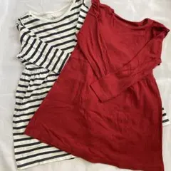 H&M HM 赤色長袖ワンピース ボーダー長袖ワンピース　98/104 3-4T