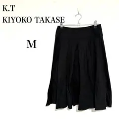 K.T キヨコタカセ 膝丈プリーツスカート ブラック サイドチャック シンプル