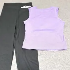 【M】ヨガウェア ピラティス トップス&あったか素材ヨガパンツ上下セットアップ