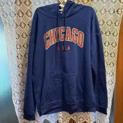 【最終値下げ】CHICAGO パーカー ネイビー U.S.A. ロゴ