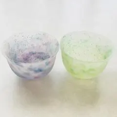 最終値下げ 津軽びいどろ 盃 ぐい呑み お猪口 2個セット パープルグリーン系