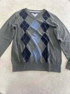 TOMMY HILFIGER アーガイル柄 Vネックニット グレーのサムネイル