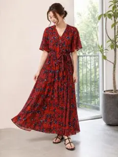 Avan Lily 花柄プリーツマキシガウン ロングワンピース ウエストリボンのサムネイル
