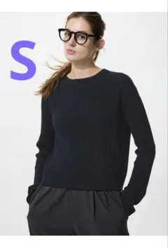 ユニクロ ミニケーブルクルーネックセーター ネイビーS