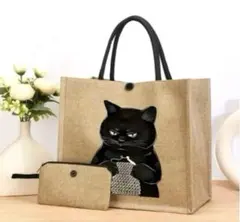 ☆黒猫ちゃん 布製トートバッグ 猫柄エコバッグ　人気商品☆