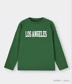 美品！GU/ジーユー コットングラフィックビッグT長袖 グリーン 緑 140