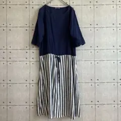 ワンピース　スタジオクリップ　ワンピース　麻　綿　ネイビー