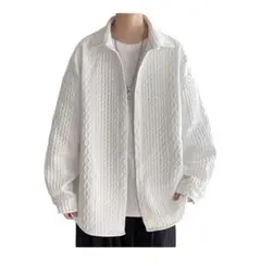 おしゃれ✨立体ケーブル織り風　オーバーサイズ シャツジャケット 白 XL