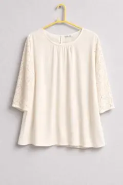 アイボリー 五分袖 レース トップス4L 卒業式