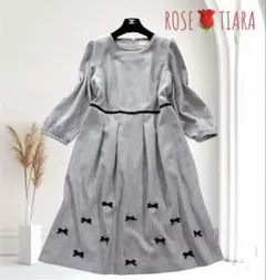 【美品✨】ローズティアラ ワンピース ウールライク素材サテンリボン 大きいサイズ