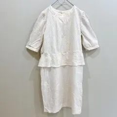 ドット柄 ペプラム膝丈ワンピース 【M相当】半袖 ヴィンテージ風 レトロ