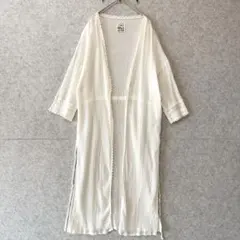【極美品】楊柳 ロング ガウン カーディガン レース切替 シアー LL ゆったりのサムネイル
