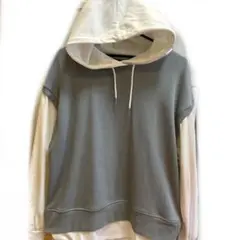 フェイクレイヤードパーカー 重ね着風 くすみブルー　しまむら