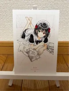 オリジナル イラスト ポストカード メイドさん　猫ちゃん