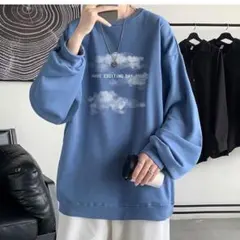 秋服 長袖 オーバーサイズ 薄手 トレーナー 雲 空 ユニセックス 韓国