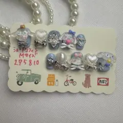 青色リボン付きネイルチップシナモンシナモロールSanrioサンリオ現品サイズ