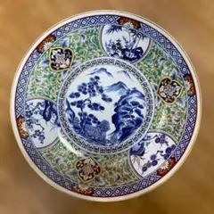 有田焼 大喜陶苑 大皿 盛皿 飾り皿 箱なし 古物 色絵 皿 山水画 飾り皿
