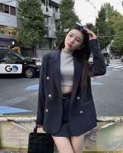 DHOLIC ベルト付きメランジVネック長袖ボタンスリムノーカラー