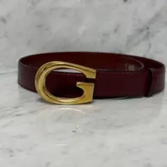 OLD GUCCI グッチ レザーベルト ボルドー ゴールドバックル 本革 G