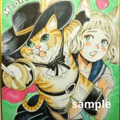 【手描きイラスト 048】オリジナル色紙 「異世界転生長靴をはいた猫に萌える子」