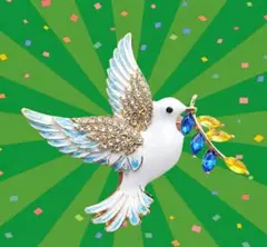 白鳩ブローチ フォーマル エレガント 平和 アクセサリー ハト 鳥 オリーブの枝