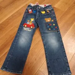 美品☆MIKI HOUSE☆クマ刺繍デニム長ズボン 100cm