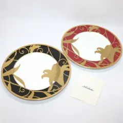 【極美品】ノリタケ 花金彩百合 受注生産品 21㎝プレート 赤 黒 2点セット