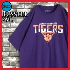 超オーバーサイズ RUSSELL スリーブロゴ ラッセル Tシャツ tシャツ 紫