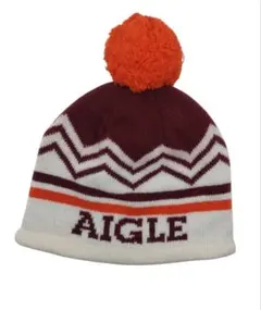 AIGLE ロゴ ニット帽 シンプル 防寒 ビーニーポンポン付き