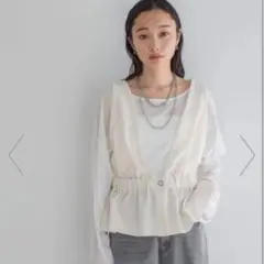 チェックジャガードペプラムベスト