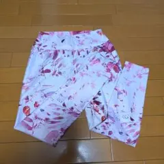 花柄ストレッチヨガレギンス ハイウエスト　ピンク　M