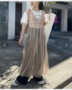 チャオパニック ベージュ チュール ロングワンピースのサムネイル