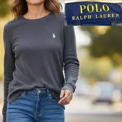 POLO RALPH LAUREN ワッフル ロンT グレー XS ポニー刺繍