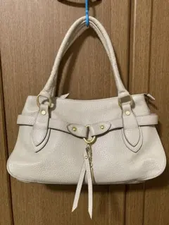 ungaro ホワイトレザー ハンドバッグ ゴールド金具付き