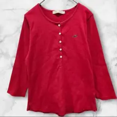 CROCODILE クロコダイル 赤 七分袖 ヘンリーネック カジュアル M