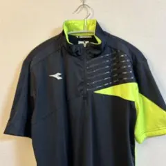 良品　DIADORA ディアドラ　スポーツ用シャツ　黒　蛍光イエロー　テニスのサムネイル