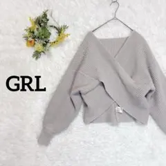 【グレイル】カシュクールニットセーター　クロップド丈　Vネック　ボリューム袖