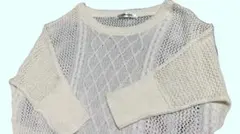 透かし編みニット 半袖 Mサイズ アイボリー