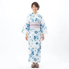 浴衣 女性用 単品 仕立て上がり 綿麻 白地 桜 金魚 フリーサイズ