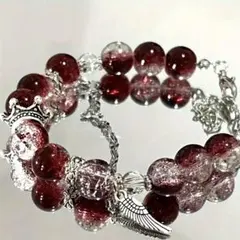 ブレスレット　ガラスビーズ　クラウン　チャーム　韓国　キラキラ　y2k